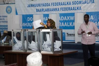 A member of the Somali parliament casts a vote in Mogadishu. Reuters
