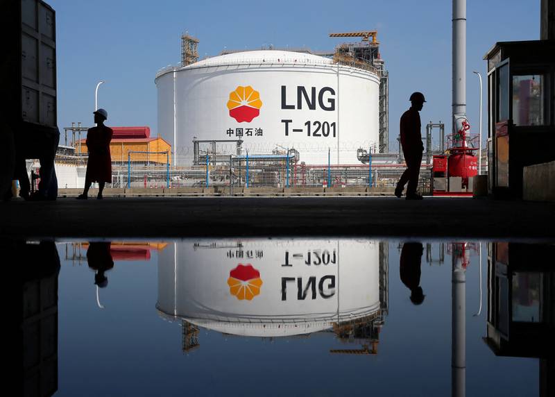 An LNG storage tank at PetroChina's receiving terminal at Rudong port in Nantong, Jiangsu province, China. Reuters