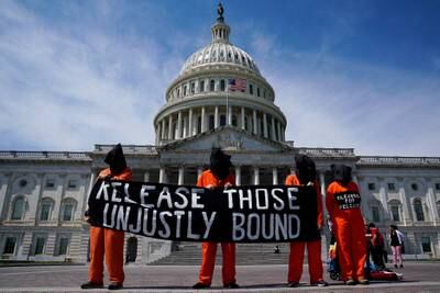 People protest against the US prison in Guantanamo Bay outside of the US Capitol in Washington. Reuters