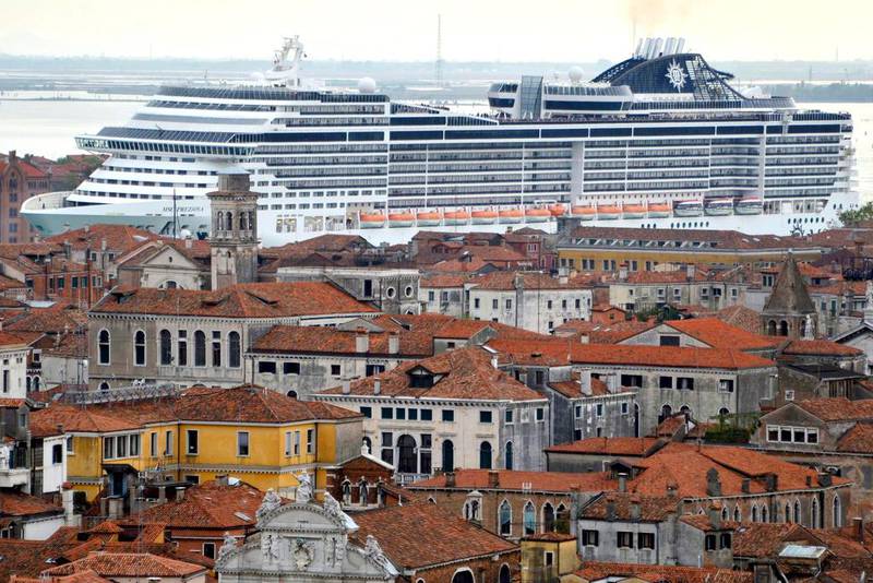 Depth in Venice: the cruise ship MSC Preziosa navigates in the Canale della Giudecca, in Venice, Italy. Media reports say that cruise ships with more than 96,000 tonnes will be banned from entering parts of the Venice lagoon from November 30, 2014. (Andrea Merola / EPA /  April 19, 2014)
