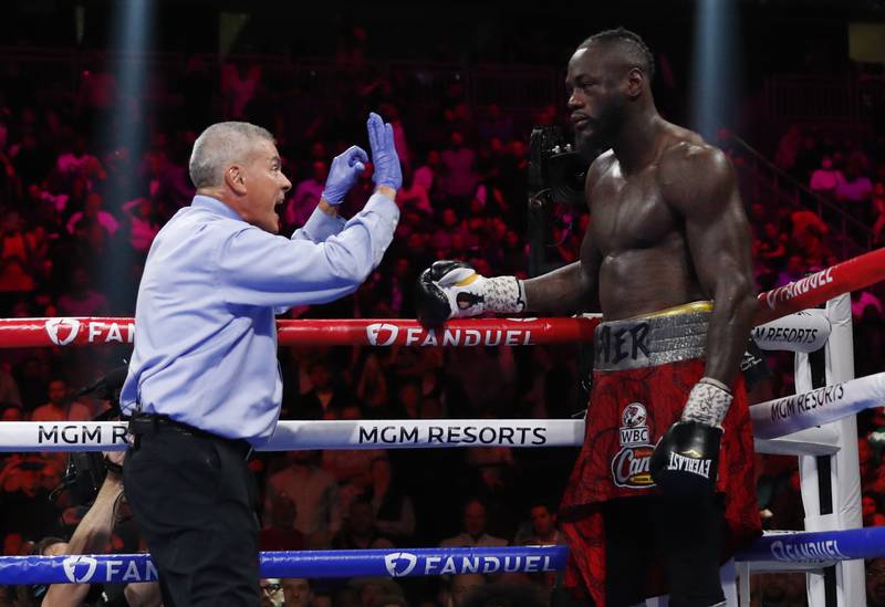 Deontay Wilder is given the count in round ten. Reuters