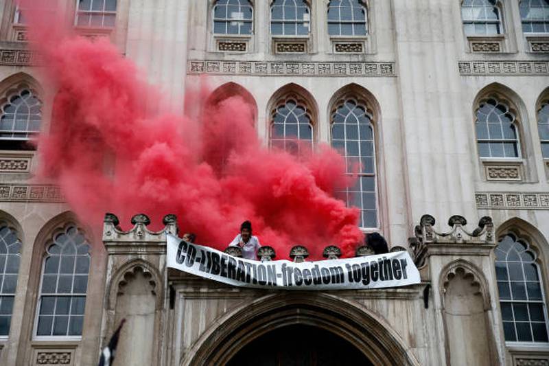 About 200 demonstrators from Extinction Rebellion targeted the Guildhall. Getty Images