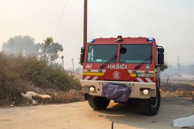 A fire engine from Slovakia in Kiotari village, on Rhodes island. EPA