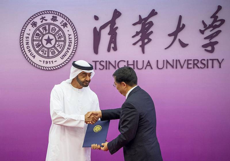 Tsinghua University awards Mohamed bin Zayed an honorary professorship, the highest degree awarded to senior leaders, in recognition of his effort to support advanced science, technology and innovation. Mohammed bin Zayed Twitter