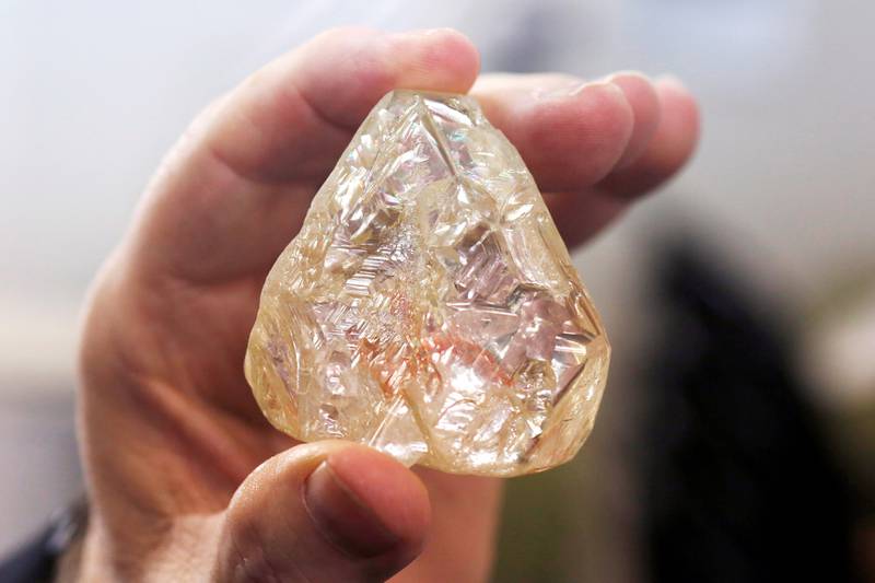 A 709-carat diamond, found in Sierra Leone and known as the "Peace Diamond", is displayed during a tour ahead of its auction, at Israel's Diamond Exchange, in Ramat Gan, Israel October 19, 2017. Picture taken October 19, 2017. REUTERS/Nir Elias