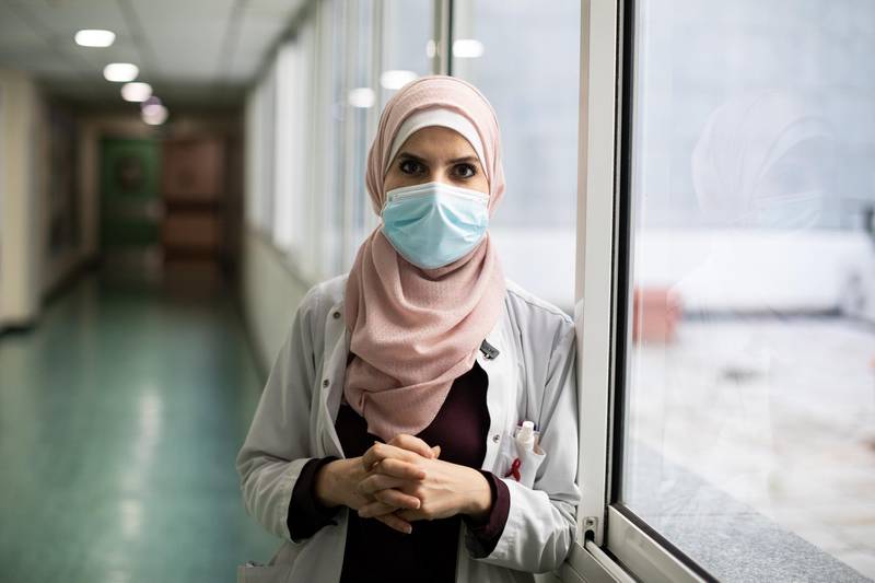 ©2021 Tom Nicholson. 12/01/2021. Beirut, Lebanon. Dr Ousaima Dbouni, an infectious disease specialist at the Rafic Hariri University Hospital in southern Beirut, Lebanon, poses for a portrait. The country will go into a more severe lockdown on Thursday to curb a widespread increase in cases of COVID-19 Coronavirus. Photo credit : Tom Nicholson / The National