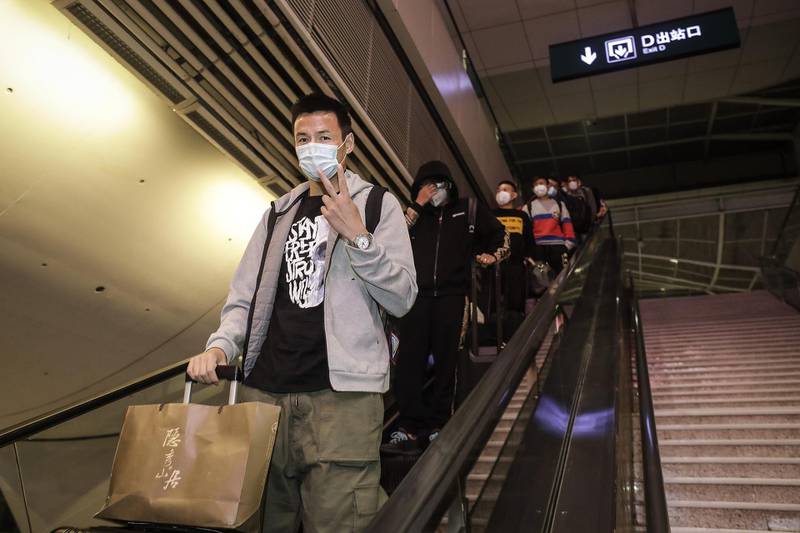 The Wuhan Zall football team arrive at Wuhan railway station in Hubei, China. The  team left Wuhan on January 5, 2020 for a training session in Guangzhou of Guangdong Province. Since then they have spent 104 days training in Malaga, Spain and other cities in Guangdong before finally returning. Getty