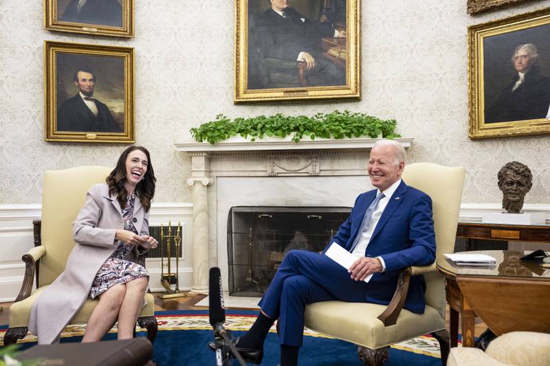 US President Joe Biden receiveds Ms Ardern in the Oval Office at the White House, on May 31, 2022. The two leaders discussed security and engagement in the Asia Pacific region. AFP