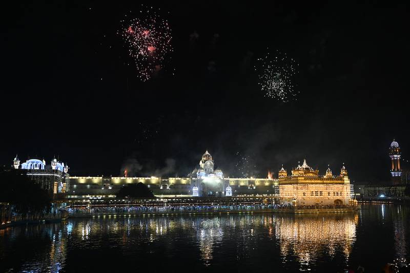 The illuminated Golden Temple on the occasion of Bandi Chhor Divas, a Sikh festival coinciding with Diwali, in Amritsar. AFP