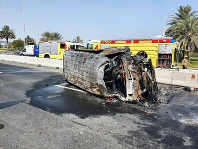 A minibus crashed, killing one person and injuring 12. Courtesy Dubai Police