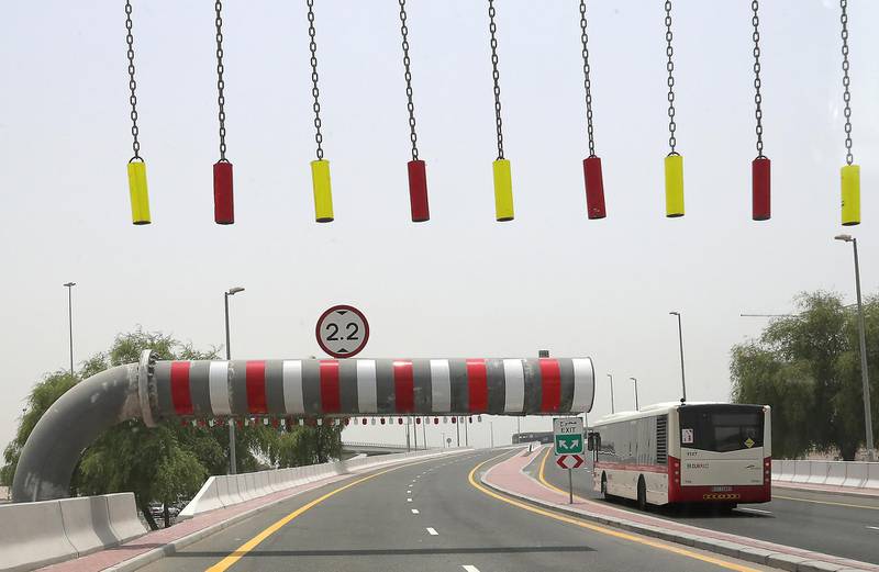 DUBAI ,  UNITED ARAB EMIRATES , JULY 4 – 2019 :- View of the barrier where the bus accident happened few weeks ago that killed 17 people near the Al Rashidiya Metro Station exit in Dubai. ( Pawan Singh / The National ) For News . Story by Patrick