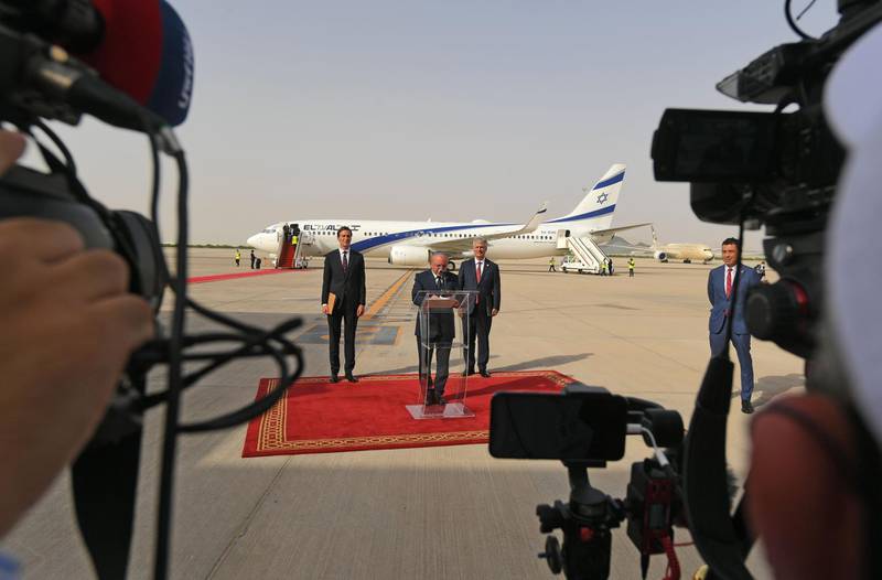 Head of Israel's National Security Council Meir Ben-Shabbat delivers a speech upon his arrival. AFP
