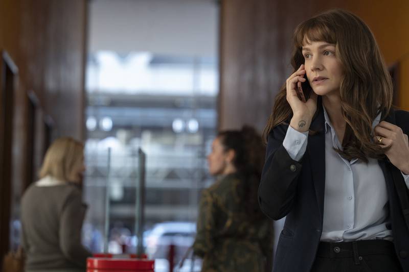 Carey Mulligan as journalist Megan Twohey in a scene from She Said. Mulligan is nominated for Best Actress in a Supporting Role in a Motion Picture. Photo: Universal Pictures via AP