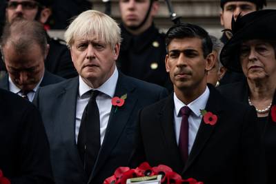 UK Prime Minister Rishi Sunak and former prime minister Boris Johnson during the Remembrance Sunday service in London last November. PA