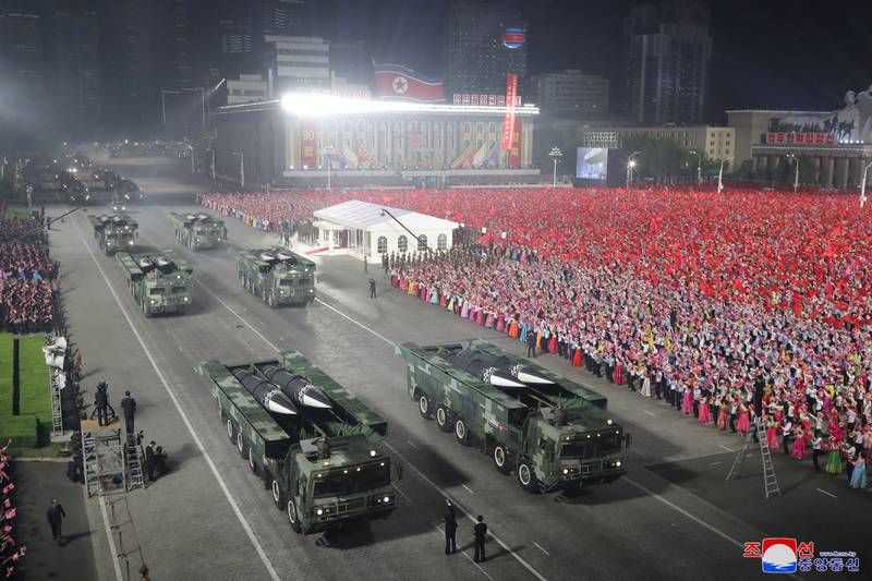 Missile vehicles take part in a military parade to mark the 90th anniversary of the Korean People's Revolutionary Army in Pyongyang, North Korea. Reuters
