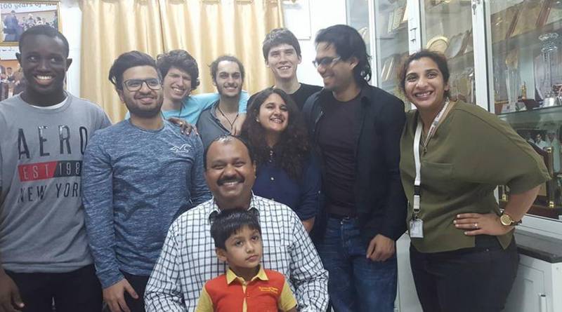 Director Reshel Shah, far right, has created a short documentary, titled The Undertaker, about Ashraf Thamarassery, centre, who repatriates the bodies of those who have died in the UAE. Courtesy Reshel Shah