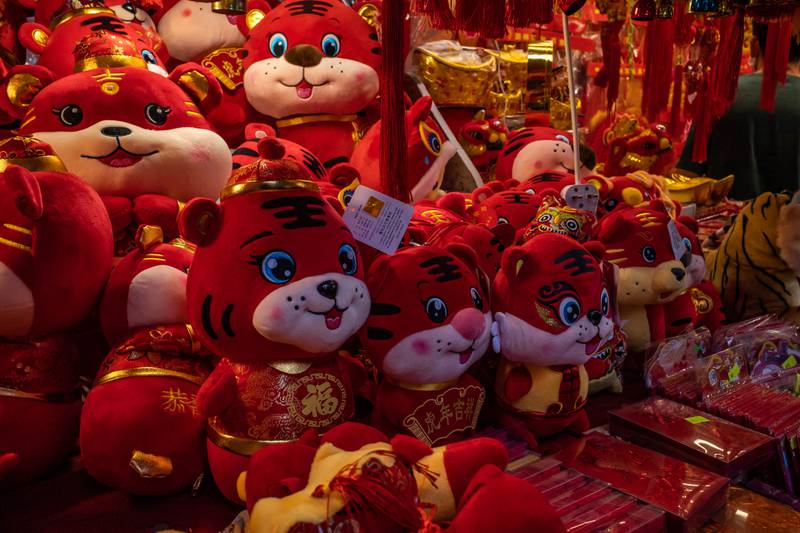 New Year decorations seen in a street market ahead of the Lunar New Year in Hong Kong in Hong Kong, China. Current social distancing rules will be extended to cover Lunar New Year as the city continues to see a number of Covid-19 infections linked to imported cases. Getty Images