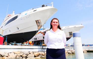 Captain Patricia Caswell, one of only a handful of female boat captains worldwide, reflects on 25 years at sea as she takes on a new role at Gulf Craft Inc in Umm Al Quwain. Pawan Singh / The National