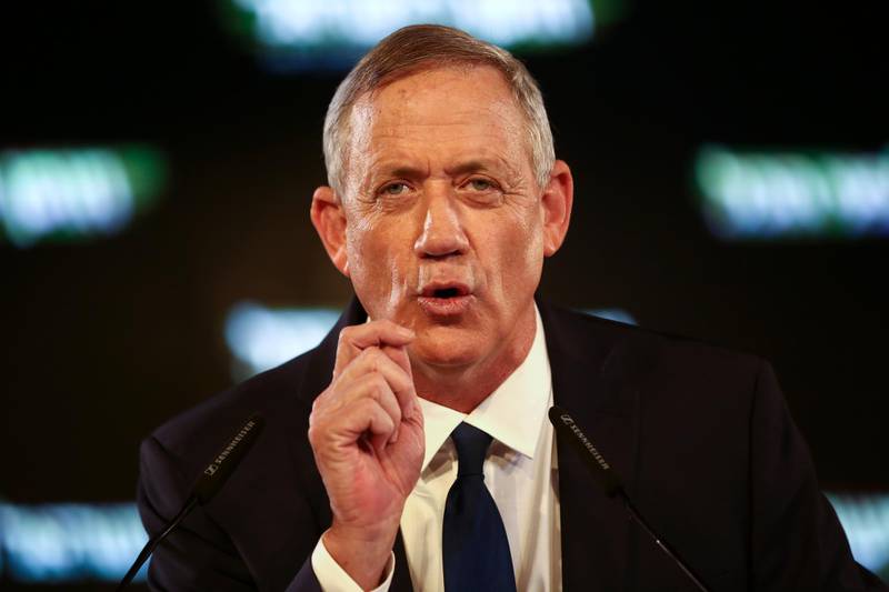 FILE - In this Tuesday, Jan. 29, 2019, file photo, former Israeli Chief of Staff Benny Gantz speaks at the official launch of his election campaign in Tel Aviv, Israel. enny Gantz's campaign late Thursday confirmed that the tough former military chief, who has been campaigning on his impeccable security credentials, was the target of an Iranian hacking attack several months ago. (AP Photo/Oded Balilty, File)