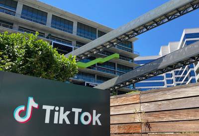 (FILES) In this file photo taken on August 11, 2020, the logo of Chinese video app TikTok is seen on the side of the company's new office space at the C3 campus in Culver City, in the westside of Los Angeles.  Video app Tiktok said on August 22, 2020, it will challenge in court a Trump administration crackdown on the popular Chinese-owned service, which Washington accuses of being a national security threat. / AFP / Chris DELMAS
