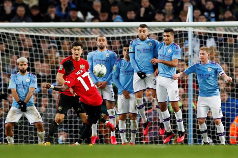 Manchester United's Fred takes a free kick. Reuters