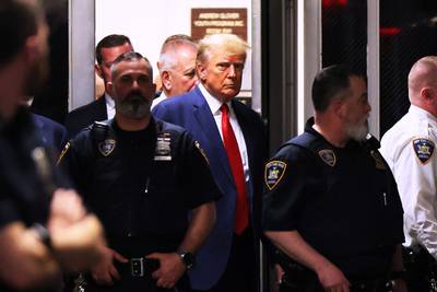 Mr Trump arrives for his arraignment at Manhattan Criminal Court on April 4 in New York. AFP