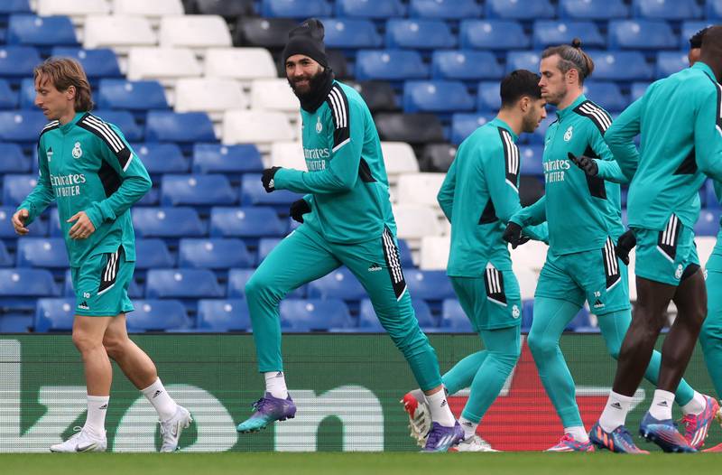 Real Madrid's Karim Benzema, Gareth Bale and Luka Modric during training. Action Images
