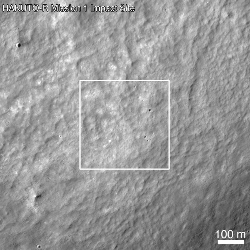 Hakuto-R Mission 1 Lunar Lander impact site, as seen by LROC the day after the attempted landing.  Nasa / GSFC / Arizona State University