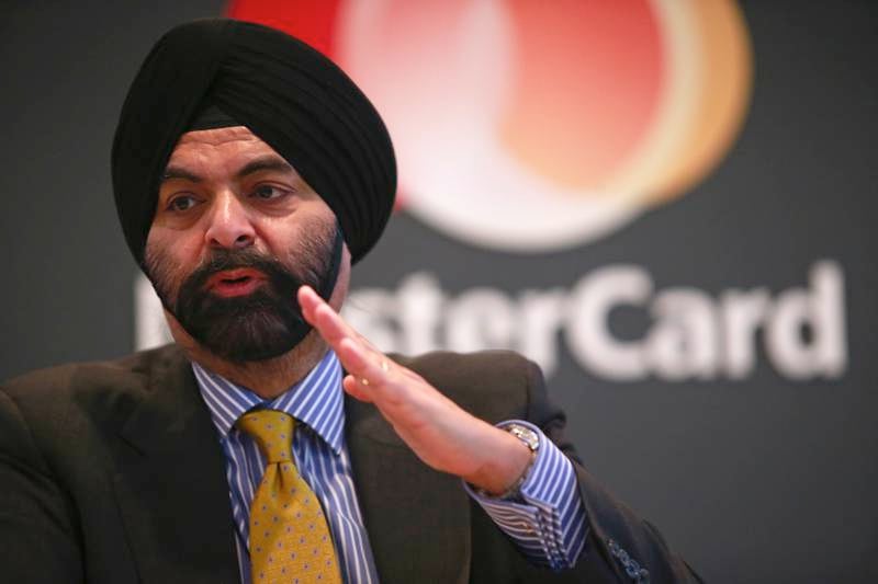 Ajay Banga, chief executive officer of MasterCard Inc., gestures as he speaks during a news conference at the Mobile World Congress in Barcelona, Spain, on Tuesday, March 3, 2015. The event, which generates several hundred million euros in revenue for the city of Barcelona each year, also means the world for a week turns its attention back to Europe for the latest in technology, despite a lagging ecosystem. Photographer: Pau Barrena/Bloomberg *** Local Caption *** Ajay Banga