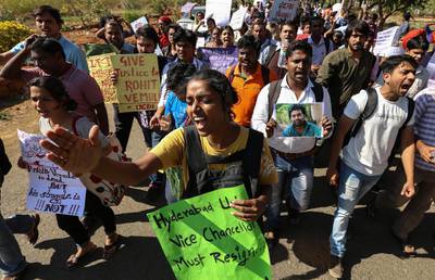 Students from various institutions protest against Indian government at Mumbai University, in Mumbai, India. Divyakant Solanki / EPA 