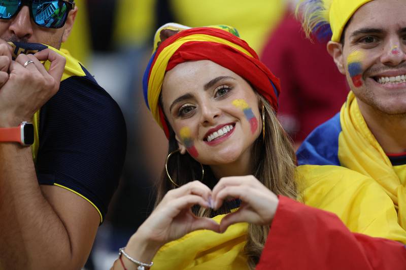Ecuador fans in the stands before the opening ceremony of the Qatar World Cup. Reuters