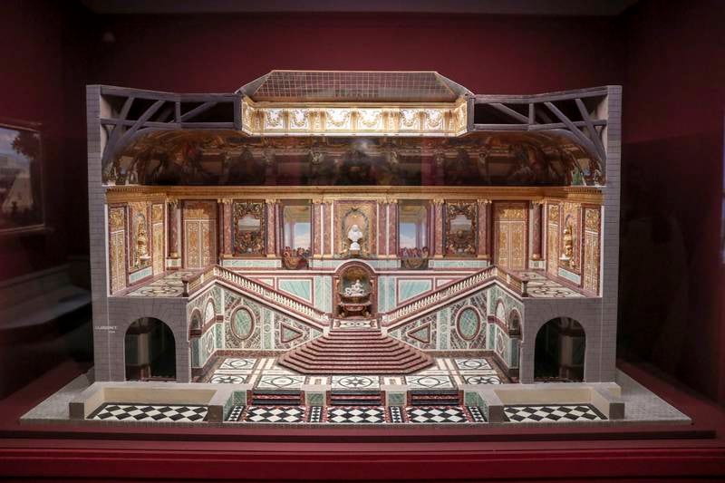Model of the Ambassadors' Staircase, Charles Arquinet, 1958, made of wood, board, plaster, plastic, on display at Versailles and the World.