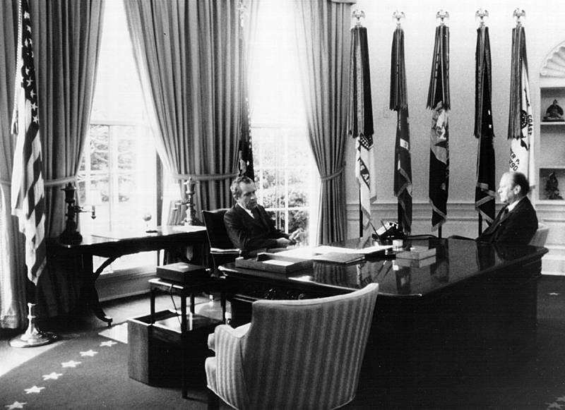 President Richard M Nixon speaks with his vice president, Gerald Ford, in 1974. Photo: Newsmakers