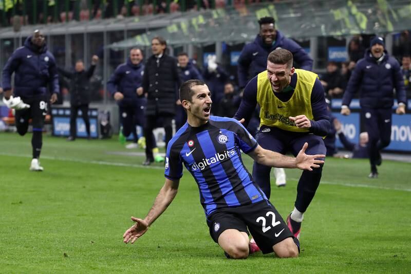 Henrikh Mkhitaryan celebrates after scoring Inter's second goal against Udinese. Getty