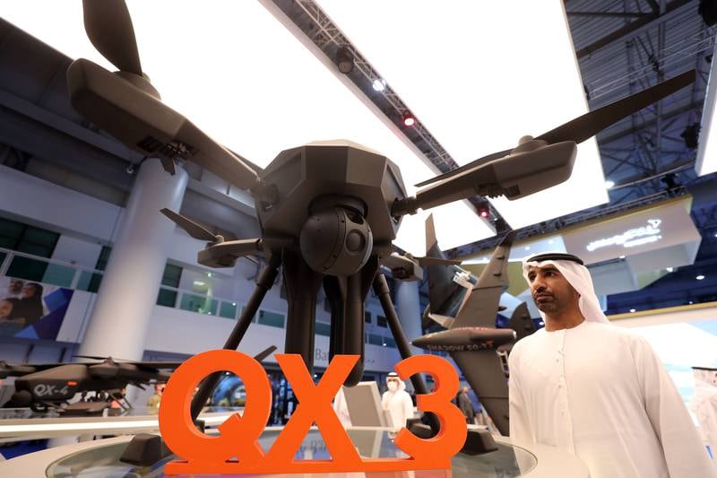 A QX 3 drone on display on the second day of the Dubai airshow 2021. Chris Whiteoak/ The National