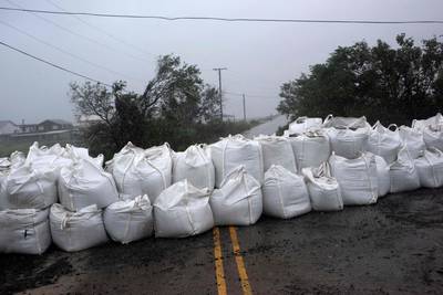 A wall of sandbags in Montegut, Louisiana.  AFP