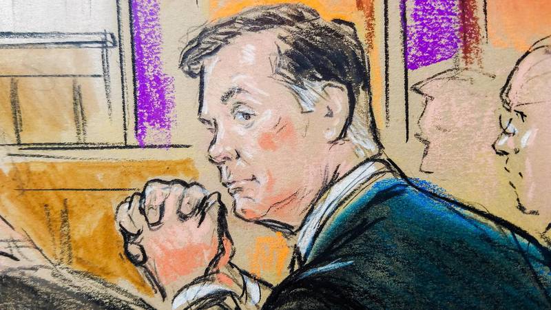 Former Trump campaign manager Paul Manafort is shown in a court room sketch, as he sits in federal court on the opening day of his trial on bank and tax fraud charges stemming from Special Counsel Robert Mueller's investigation into Russian meddling in the 2016 U.S. presidential election,  in Alexandria, Virginia, U.S. July 31, 2018.   REUTERS/Bill Hennessy  NO ARCHIVES, NO SALES. MANDATORY CREDIT.