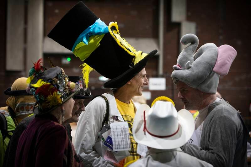 Members of the Official Monster Raving Loony Party attend the count. Getty Images