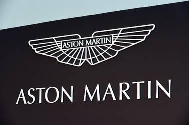 An Aston Martin logo is pictured at the new factory in Saint Athan, Wales, Britain. Aston Martin Lagonda and Airbus Corporate Helicopters today revealed a new partnership that brings together the best of automotive and aeronautical design. Reuters