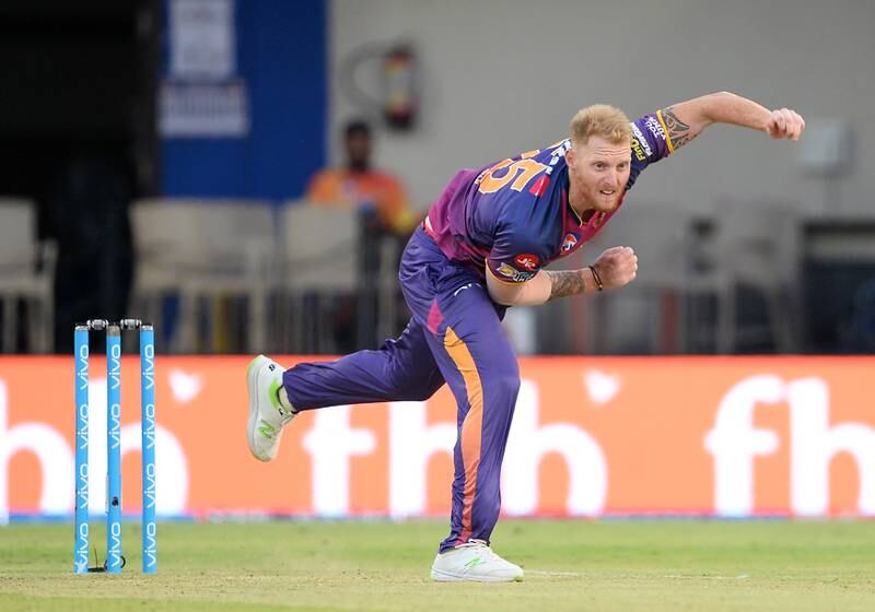 Rising Pune Supergiant bowler Ben Stokes bowls during the 2017 Indian Premier League (IPL) Twenty20 cricket match between Kings XI Punjab and Rising Pune Supergiants at the Holkar Stadium in Indore on April 8, 2017. 
/ GETTYOUT / ----IMAGE RESTRICTED TO EDITORIAL USE - STRICTLY NO COMMERCIAL USE----- / AFP PHOTO / SAJJAD HUSSAIN / ----IMAGE RESTRICTED TO EDITORIAL USE - STRICTLY NO COMMERCIAL USE----- / GETTYOUT