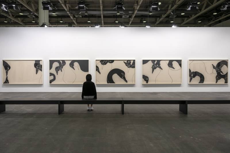The series 'Swans' (2022) by British artist Gary Hume. EPA