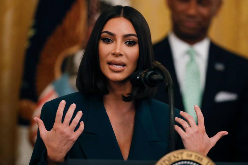 Kim Kardashian West, who is among the celebrities who have advocated for criminal justice reform, speaks about second chance hiring in the East Room of the White House, Thursday June 13, 2019, in Washington. (AP Photo/Jacquelyn Martin)