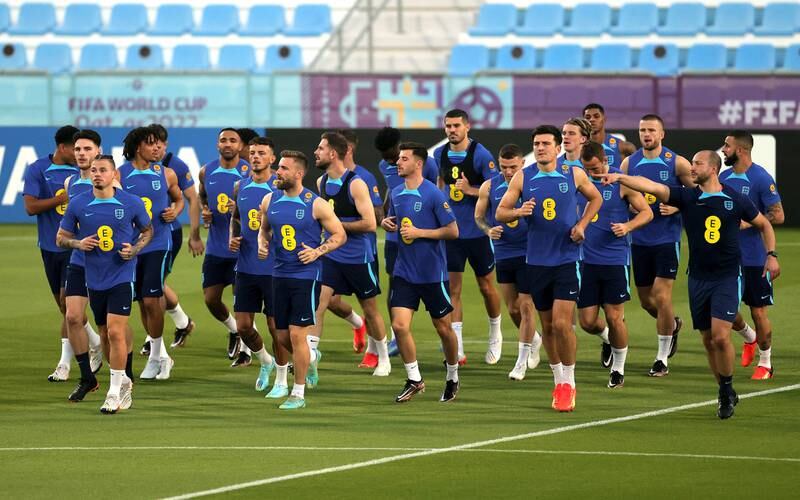 England players training in Qatar. EPA