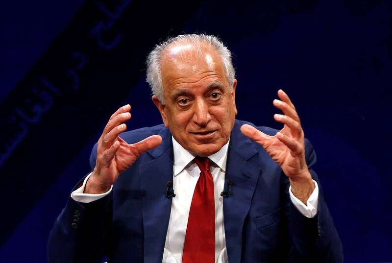 FILE PHOTO: U.S. envoy for peace in Afghanistan Zalmay Khalilzad speaks during a debate at Tolo TV channel in Kabul, Afghanistan April 28, 2019. REUTERS/Omar Sobhani/File Photo