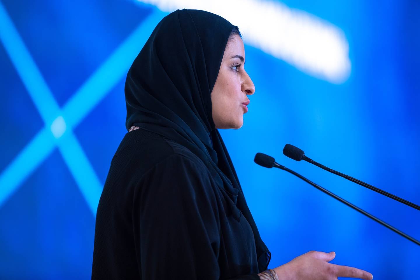 Her Excellency Sarah Al Amiri,  Minister of State for Advanced Technology during the UAE Industry 4.0 Program at the ADNOC Business Center, Abu Dhabi. Victor Besa/The National.