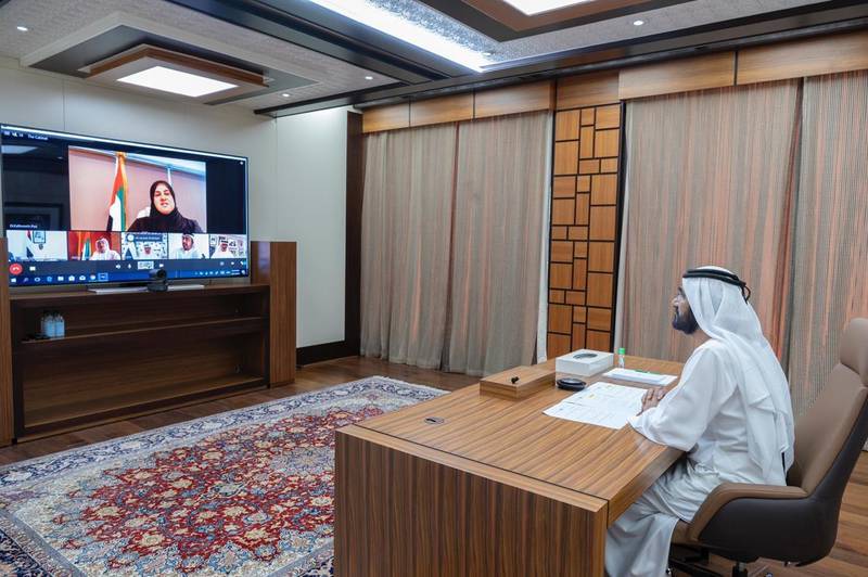 Sheikh Mohammed bin Rashid, Prime Minister and Ruler of Dubai, chairs a UAE Cabinet meeting on Tuesday. Courtesy Sheikh Mohammed bin Rashid Twitter