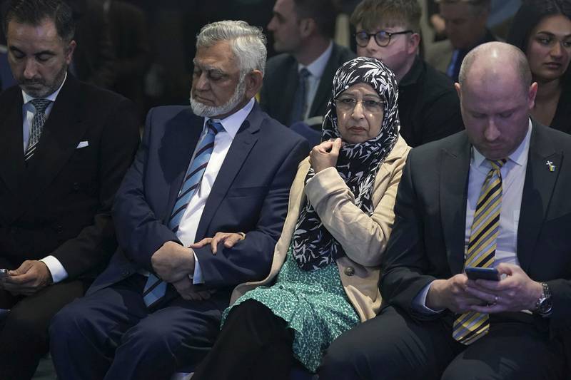 Mr Yousaf's parents Muzaffar Yousaf and Shaaista Bhutta in the crowd. PA