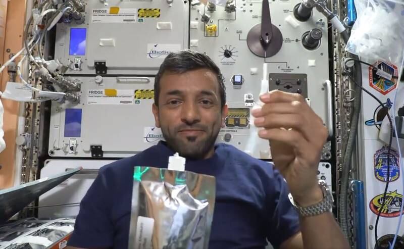 Emirati astronaut Sultan Al Neyadi shows how he makes coffee on the International Space Station. Screengrab/Twitter