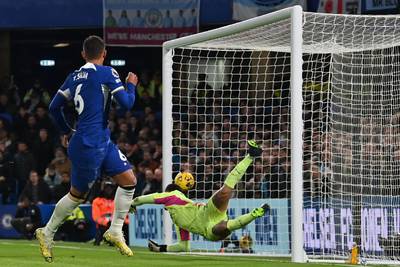 Chelsea's Thiago Silva watches as his header beats Manchester City goalkeeper Ederson for their first goal. AFP