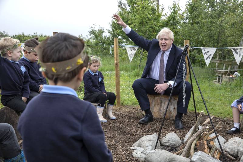 Boris Johnson during a visit to the St Issey Primary school in Cornwall. Getty Images